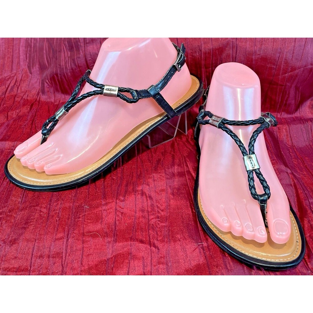 Womens Montego Bay Club Brown Strappy Thong Flat Slingback Sandals sz 6.5